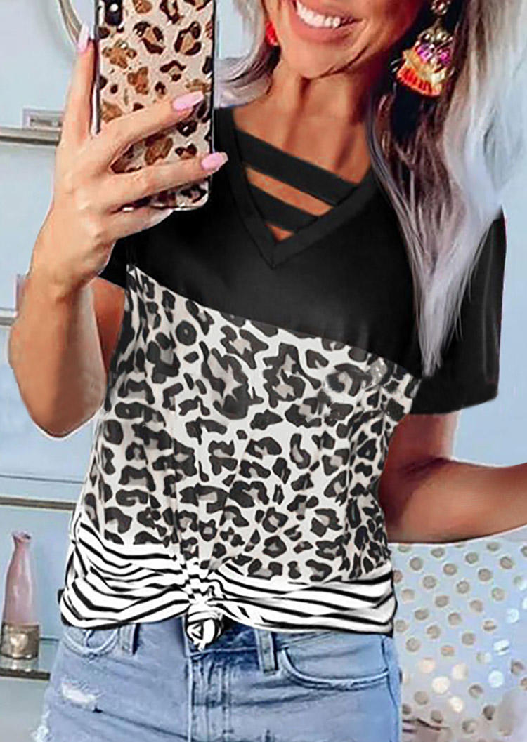 

Leopard Striped Color Block Blouse, Multicolor, SCM012131