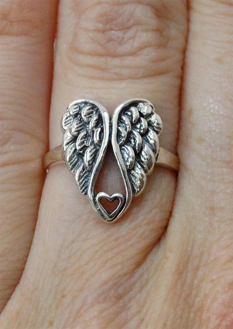 

Wing Hollow Out Heart Ring, Silver, SCM012198