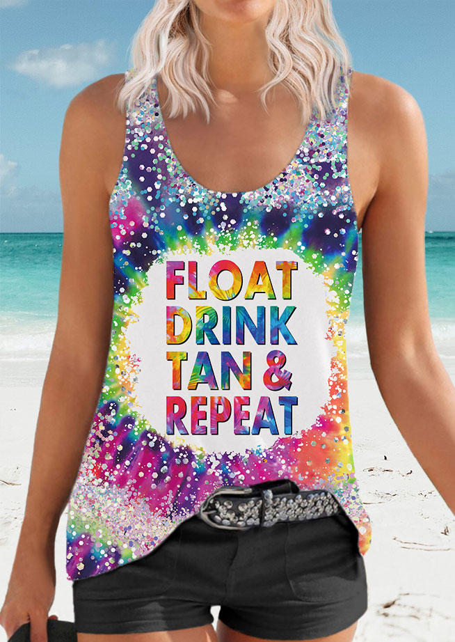 

Float Drink Tan & Repeat Glitter Racerback Tank, Multicolor, SCM013182