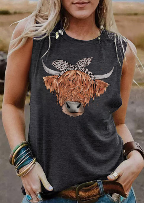 

Highland Cattle Leopard O-Neck Tank - Dark Grey, Gray, SCM012283