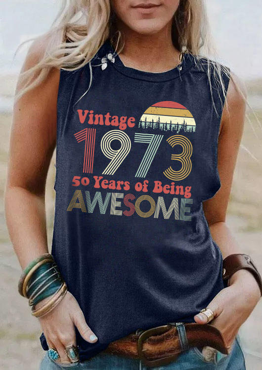 

Vintage 1973 50 Years Of Being Awesome Tank - Navy Blue, SCM012372