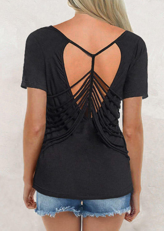 

Angel Wings Cut Out Open Back Blouse - Black, SCM012598