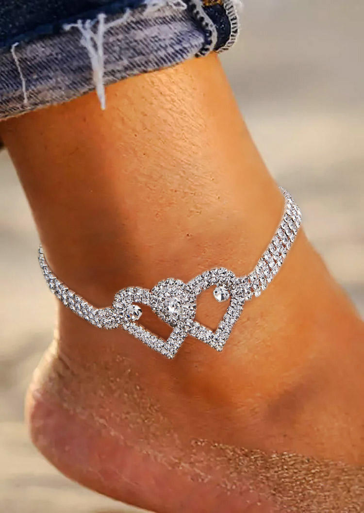 

Heart Rhinestone Casual Anklet, Silver, SCM012862