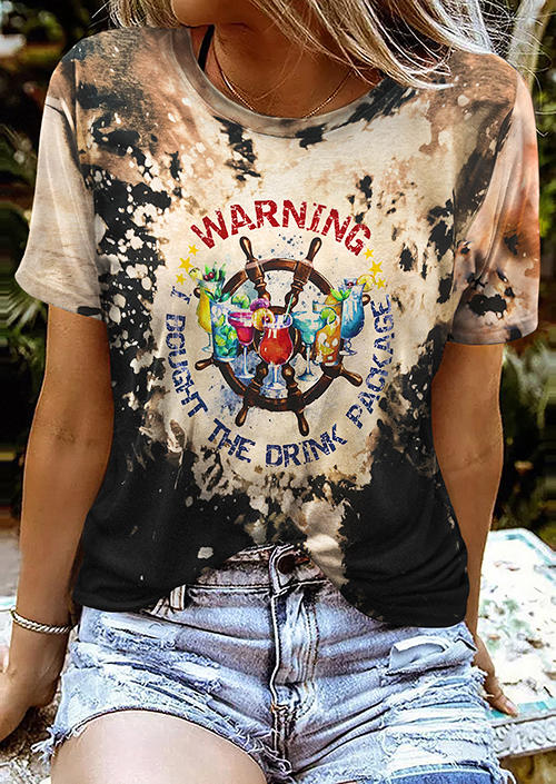 

Warning I Bought The Drink Package Bleached T-Shirt Tee, Multicolor, SCM012956