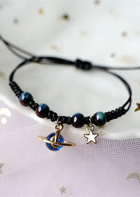 

Universe Planet Star Moon Beading Bracelet, Blue, SCM013028