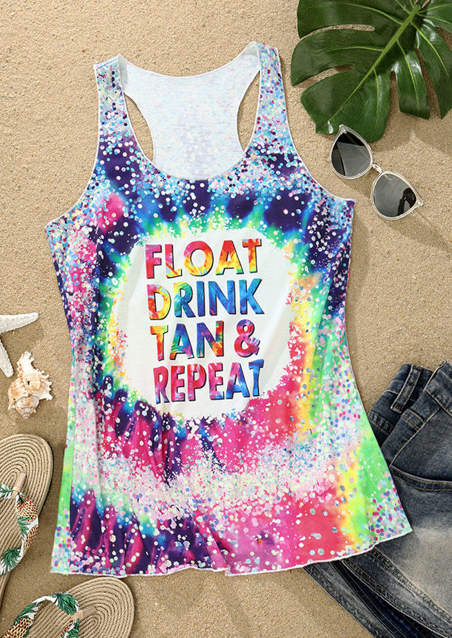Float Drink Tan & Repeat Glitter Racerback Tank