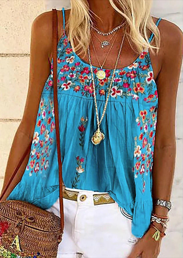 

Ditsy Floral Ruffled Camisole - Blue, SCM013224
