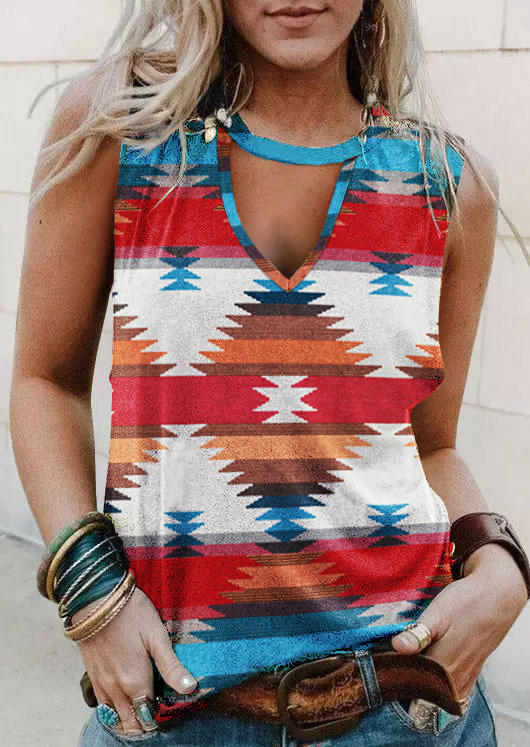 

Aztec Geometric Hollow Out Tank, Multicolor, SCM011761