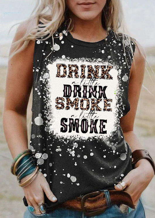 

Drink A Little Drink Smoke A Little Smoke Leopard Bleached Tank - Dark Grey, Gray, SCM011866