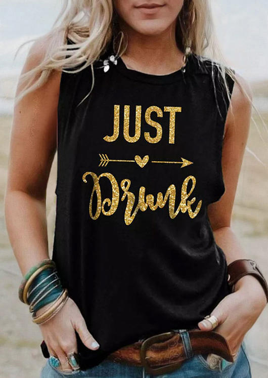 

Just Drunk Arrow Heart Glitter O-Neck Tank - Black, SCM011917