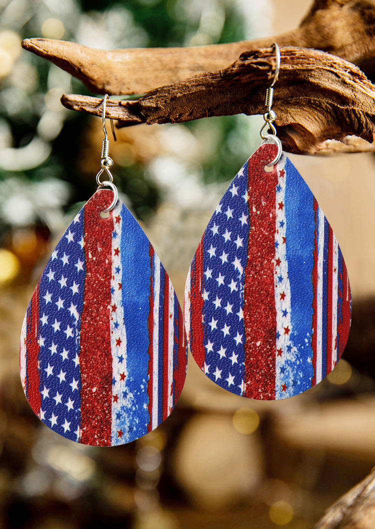 

American Flag PU Leather Earrings, Multicolor, SCM012577