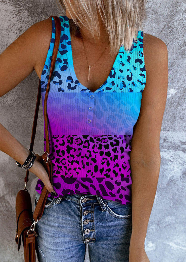 

Leopard Gradient Snap Button Tank, Multicolor, SCM012634