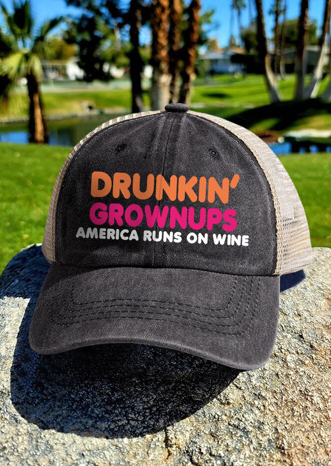 

Drunkin' Grownups America Runs On Wine Baseball Cap, Black, SCM013134