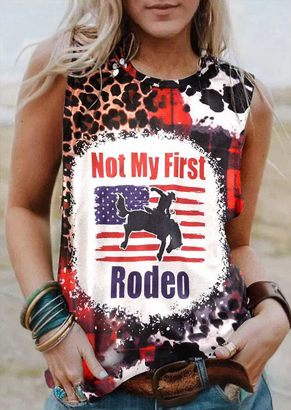 

Not My First Rodeo American Flag Leopard Tank, Multicolor, SCM011529