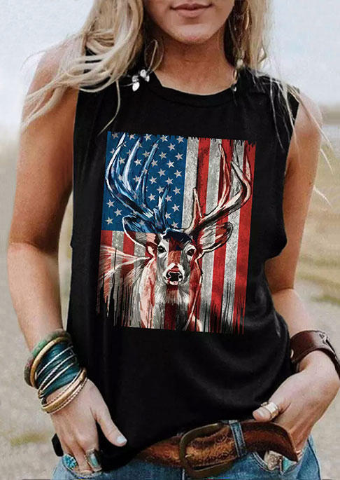 

Reindeer American Flag O-Neck Tank - Black, SCM011609