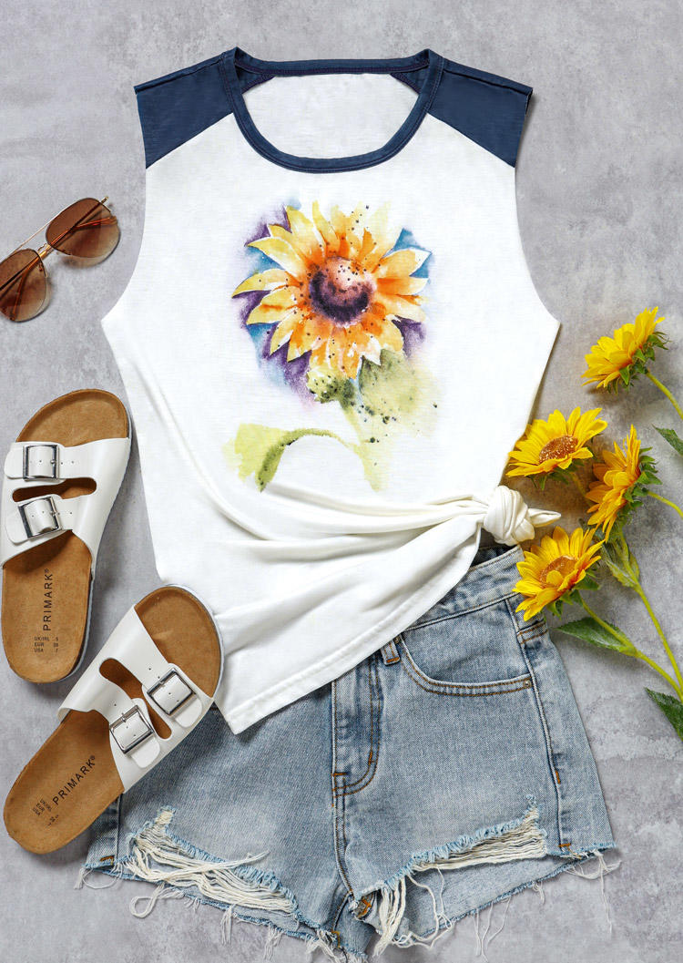 Sunflower Color Block Casual Tank - White