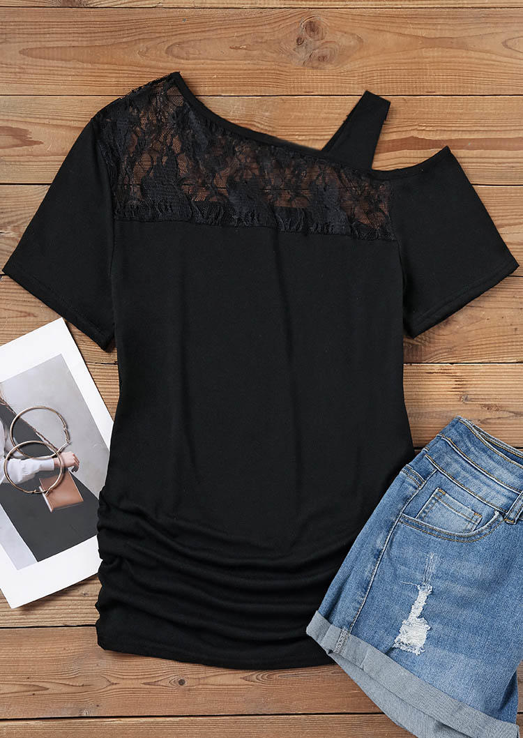 Lace One Sided Cold Shoulder Blouse - Black