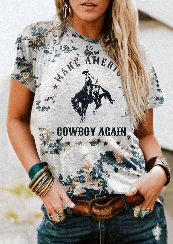

Make America Cowboy Again O-Neck T-Shirt Tee, Multicolor, SCM013228