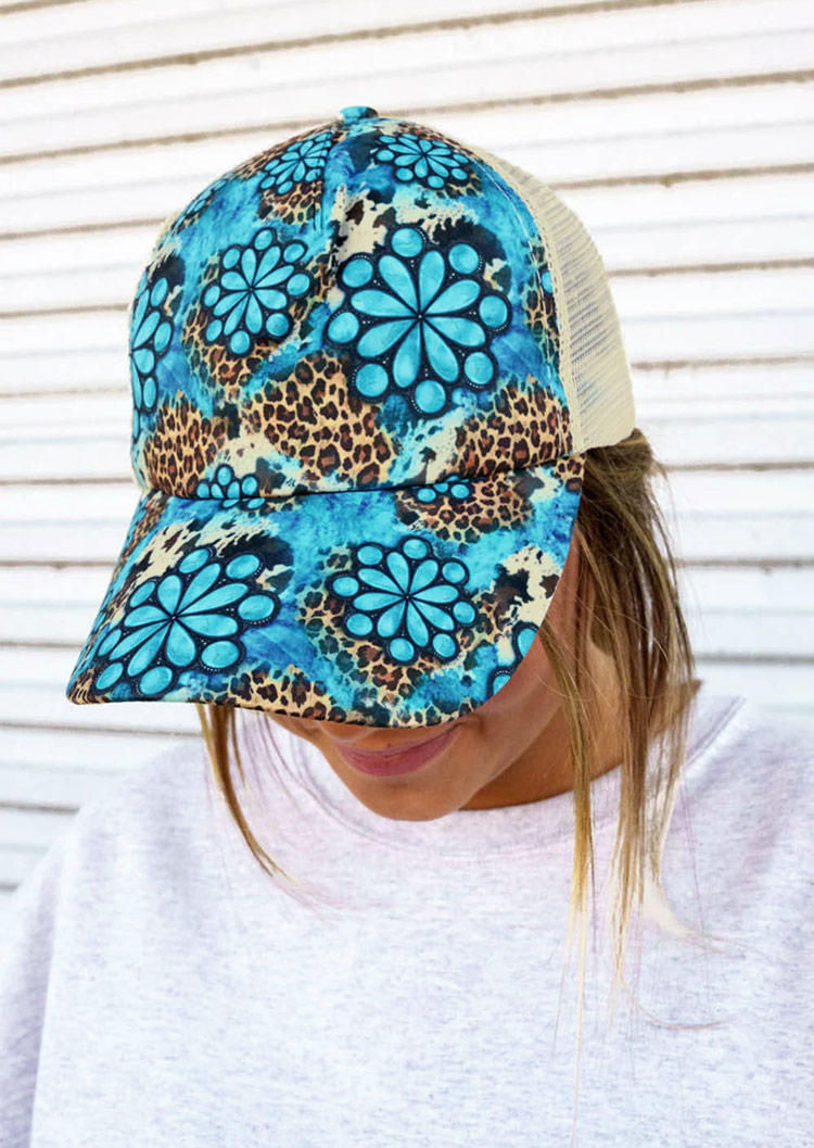 

Leopard Turquoise Criss-Cross Baseball Cap, Multicolor, SCM013310