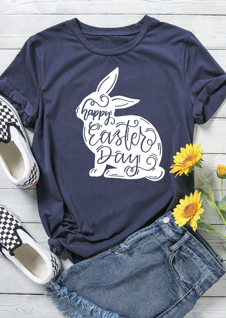 Happy Easter Day Rabbit T-Shirt Tee - Navy Blue