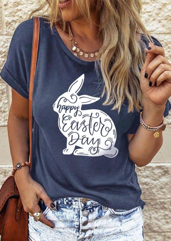 

Happy Easter Day Rabbit T-Shirt Tee - Navy Blue, SCM013380