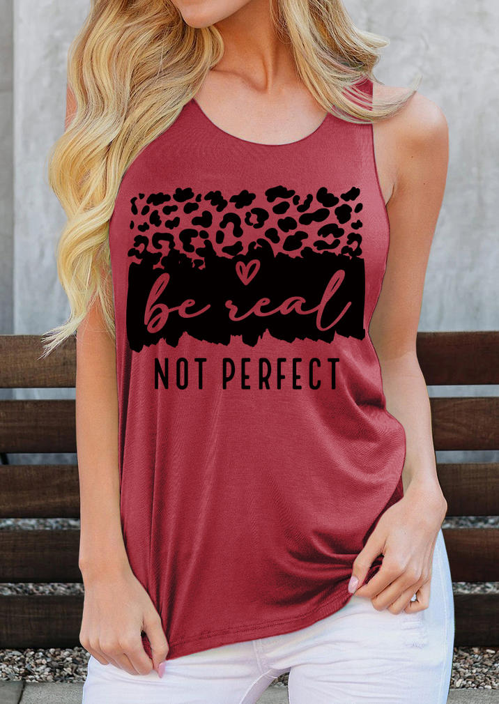

Be Real Not Perfect Leopard Racerback Tank, Red, SCM013388