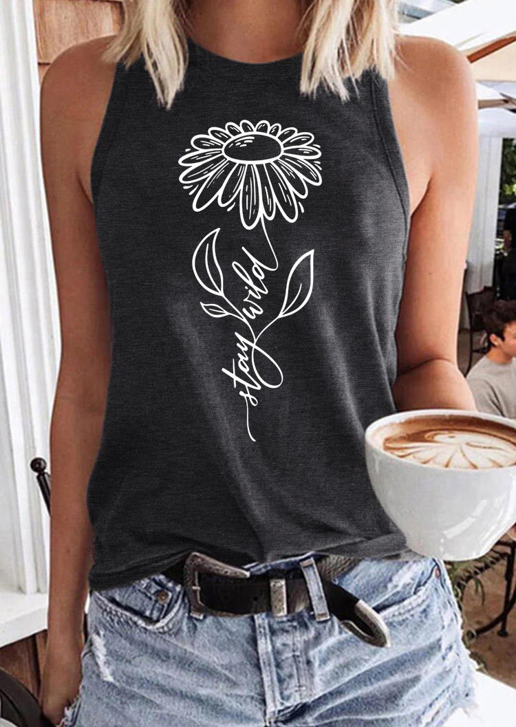 

Stay Wild Sunflower O-Neck Tank - Dark Grey, Gray, SCM013443