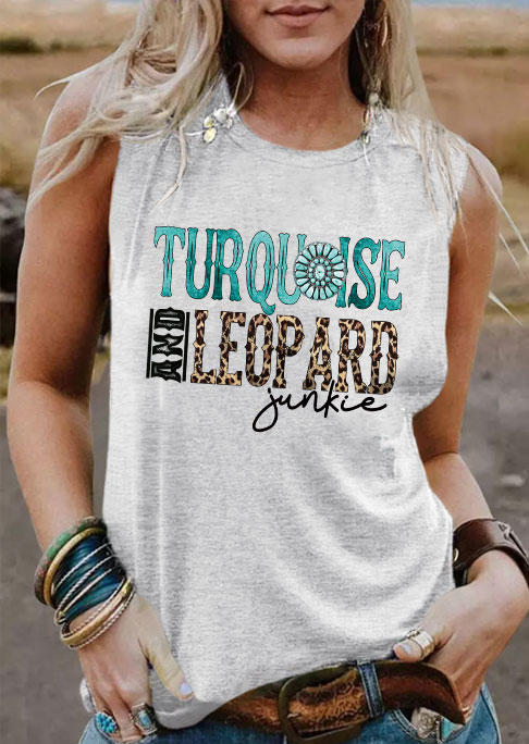 

Turquoise And Leopard Junkie Tank - Light Grey, Gray, SCM012075