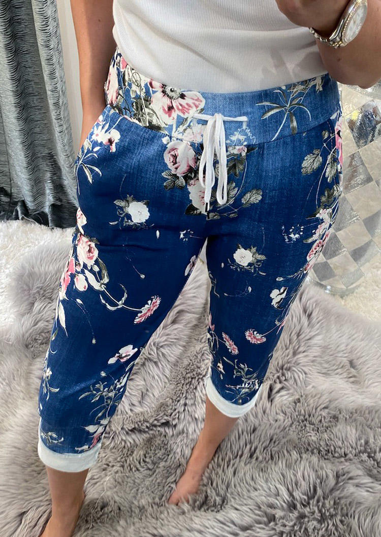 

Floral Pocket Drawstring Cropped Pants, Multicolor, SCM012994