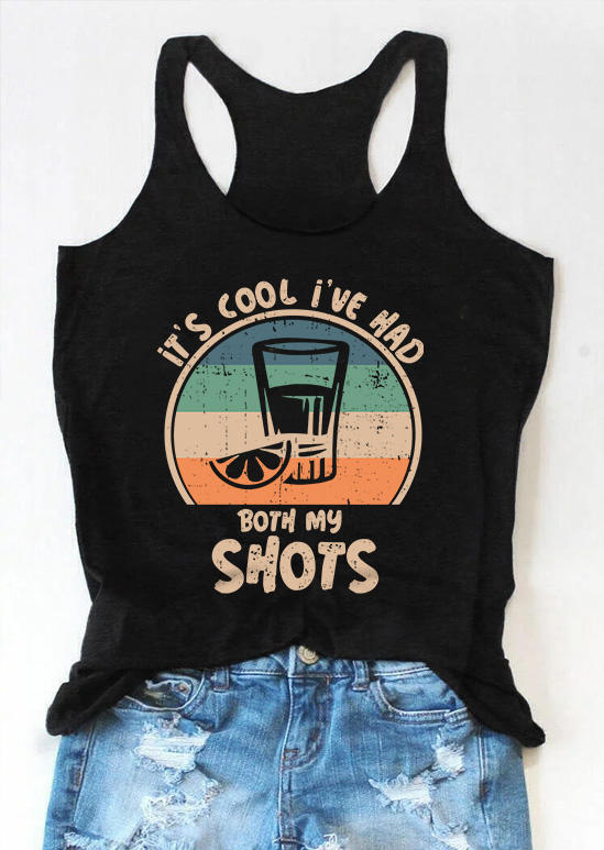 

It' Cool I've Had Both My Shots Color Block Racerback Tank - Black, SCM013495