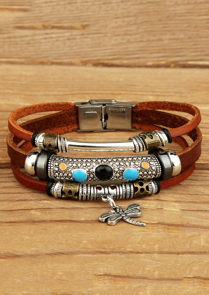 

Dragonfly Turquoise Layered Leather Bracelet, Blue, 462294