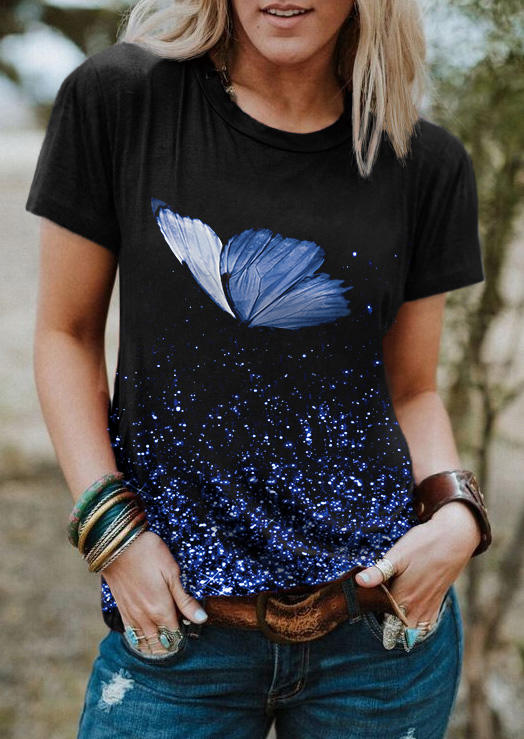

Butterfly Starry Sky T-Shirt Tee - Black, SCM013336