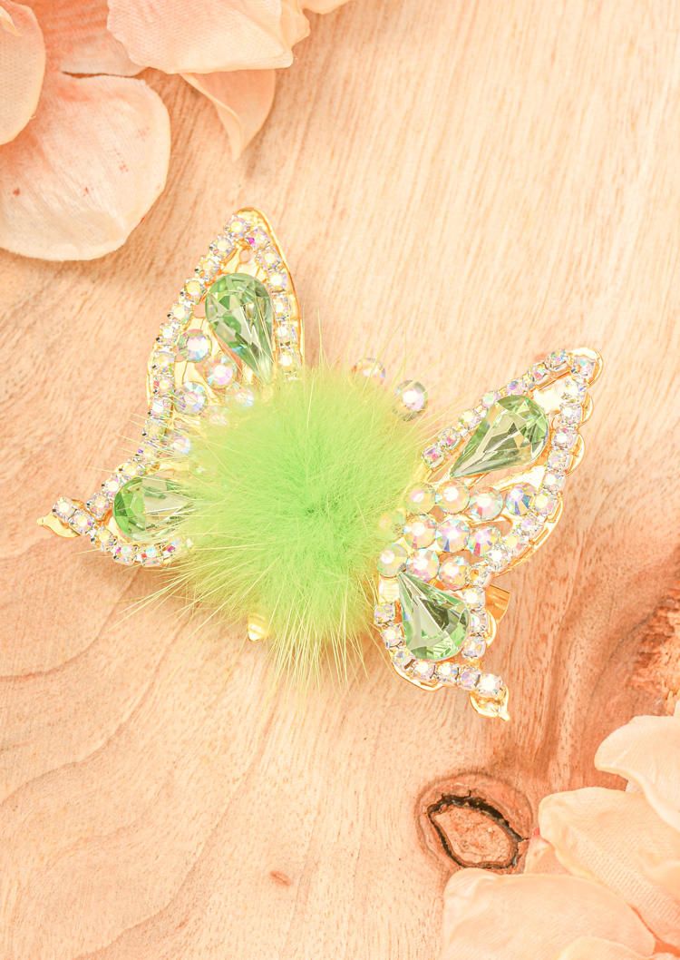 

1 Piece 3D Flying Shiny Rhinestone Butterfly Hair Clip, Green, SCM013350
