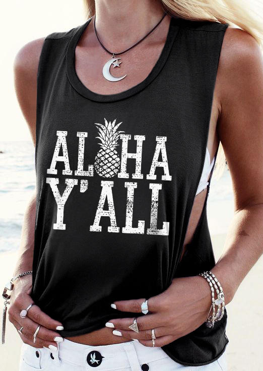 

Aloha Y'all Pineapple O-Neck Tank - Black, SCM013390