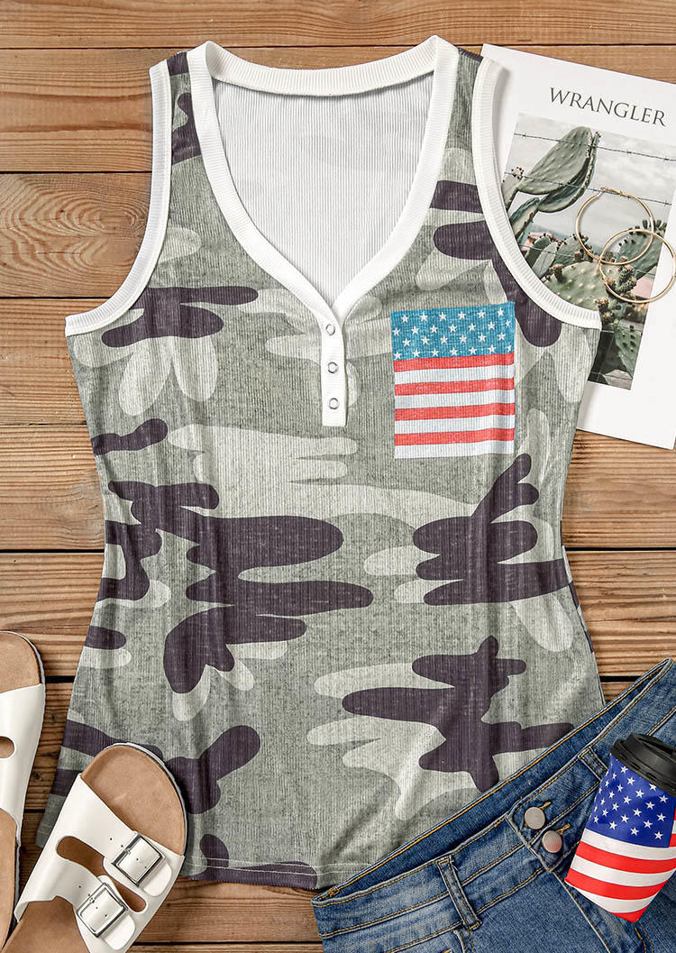 American Flag Camouflage Snap Button Tank