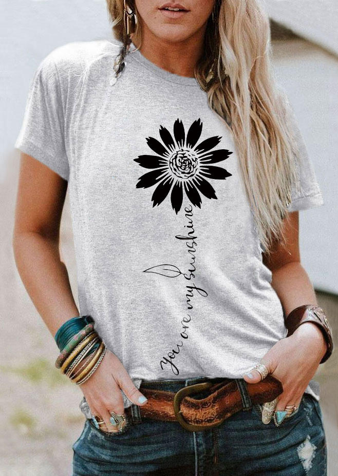 

You Are My Sunshine Sunflower Daisy T-Shirt Tee - Light Grey, Gray, SCM013541