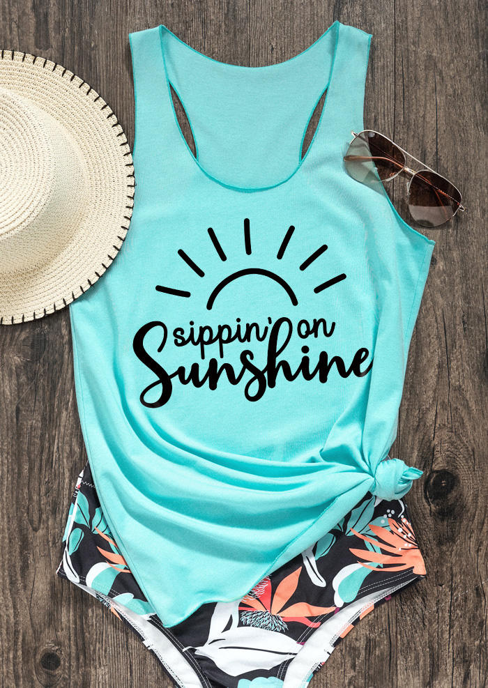 

Sippin' On Sunshine Racerback Tank - Cyan, Blue, SCM013553