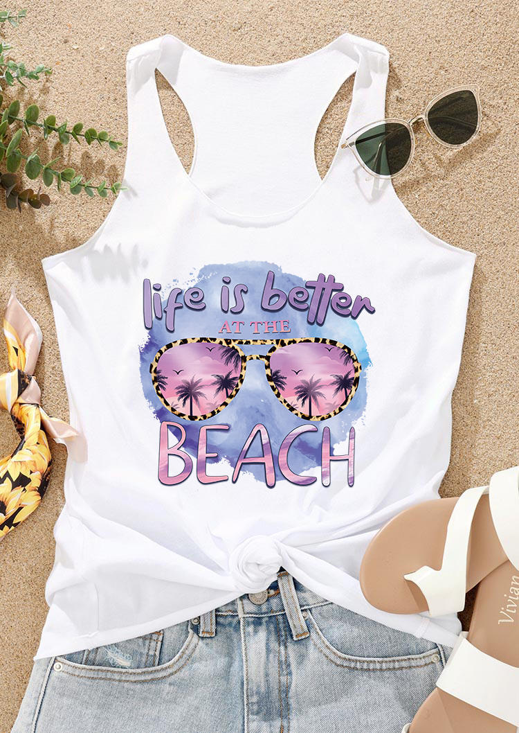 

Life Is Better At The Beach Glasses Coconut Tree Tank - White, SCM013555