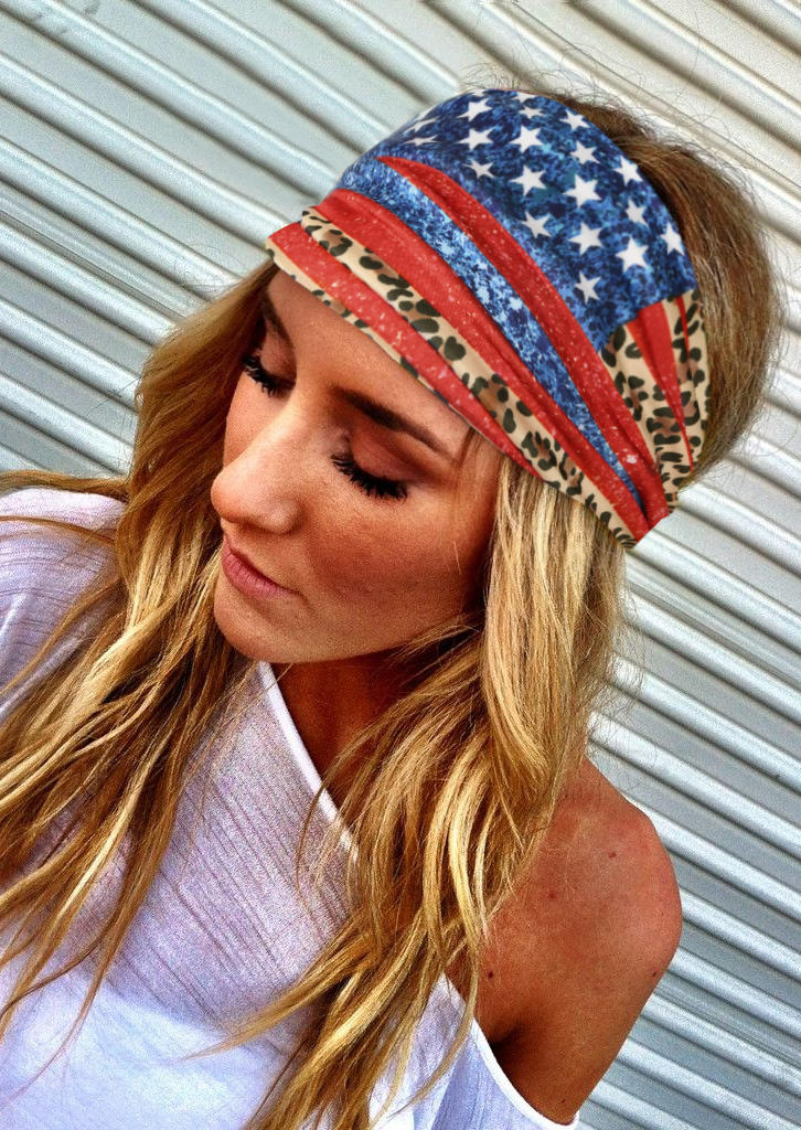 

American Flag Leopard Wide Headband, Multicolor, SCM012525