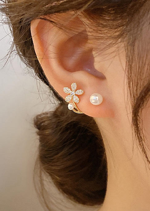 

Creative Glitter Floral Pearl Earrings, Gold, SCM012965
