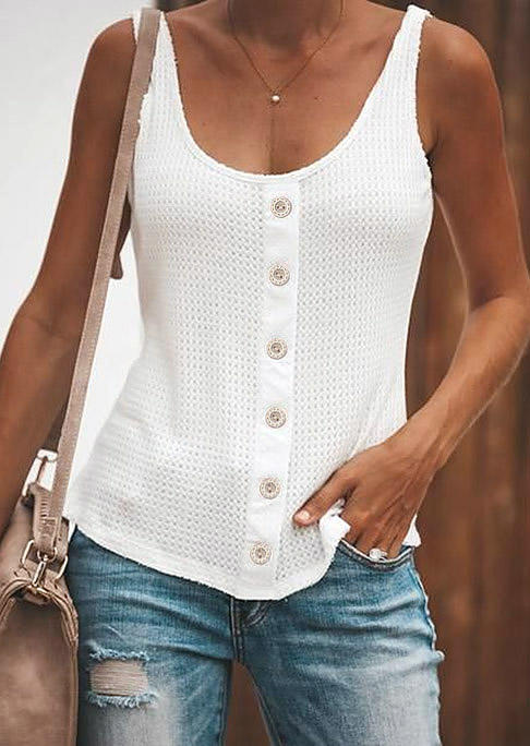 

Button Waffle U-Neck Tank - White, SCM013432
