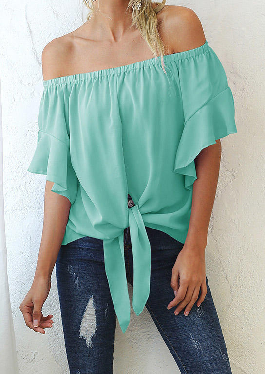 

Ruffled Tie Off Shoulder Blouse - Light Green, SCM013491