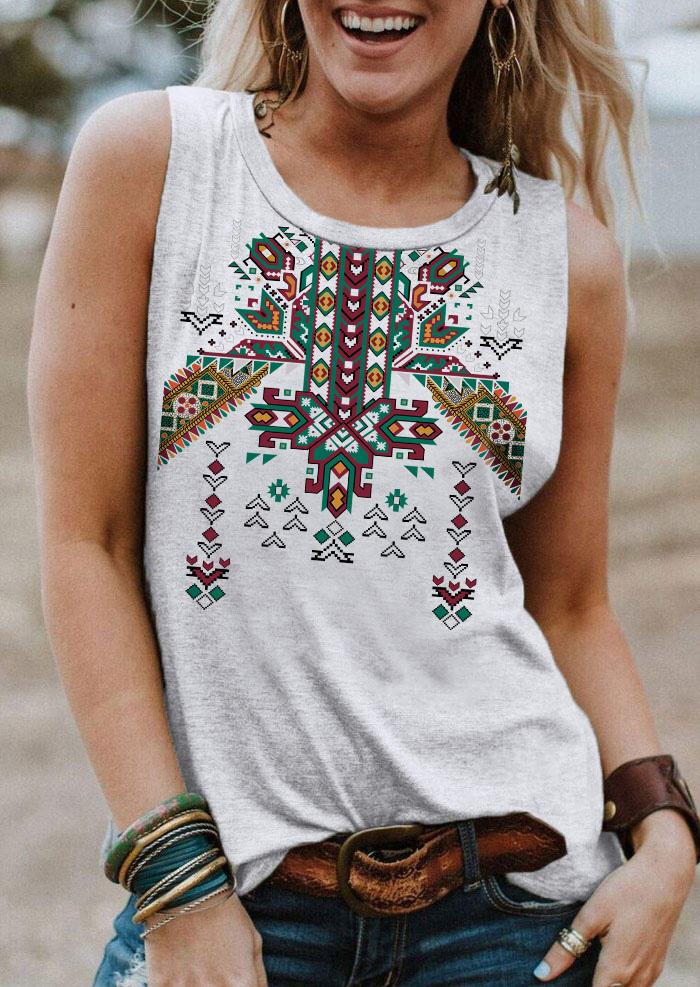 

Tribal Aztec Western Tank - Light Grey, Gray, SCM013549