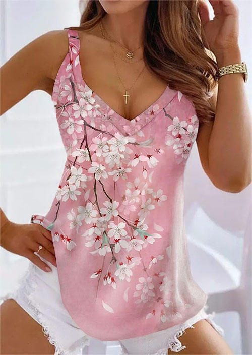 

Peach Blossom V-Neck Camisole, Multicolor, SCM013650