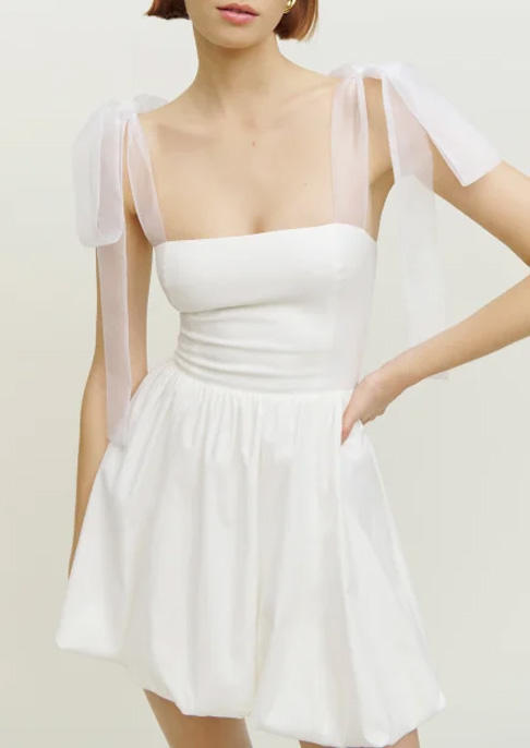 

Ruffled Mesh Splicing Mini Dress - White, SCM013659