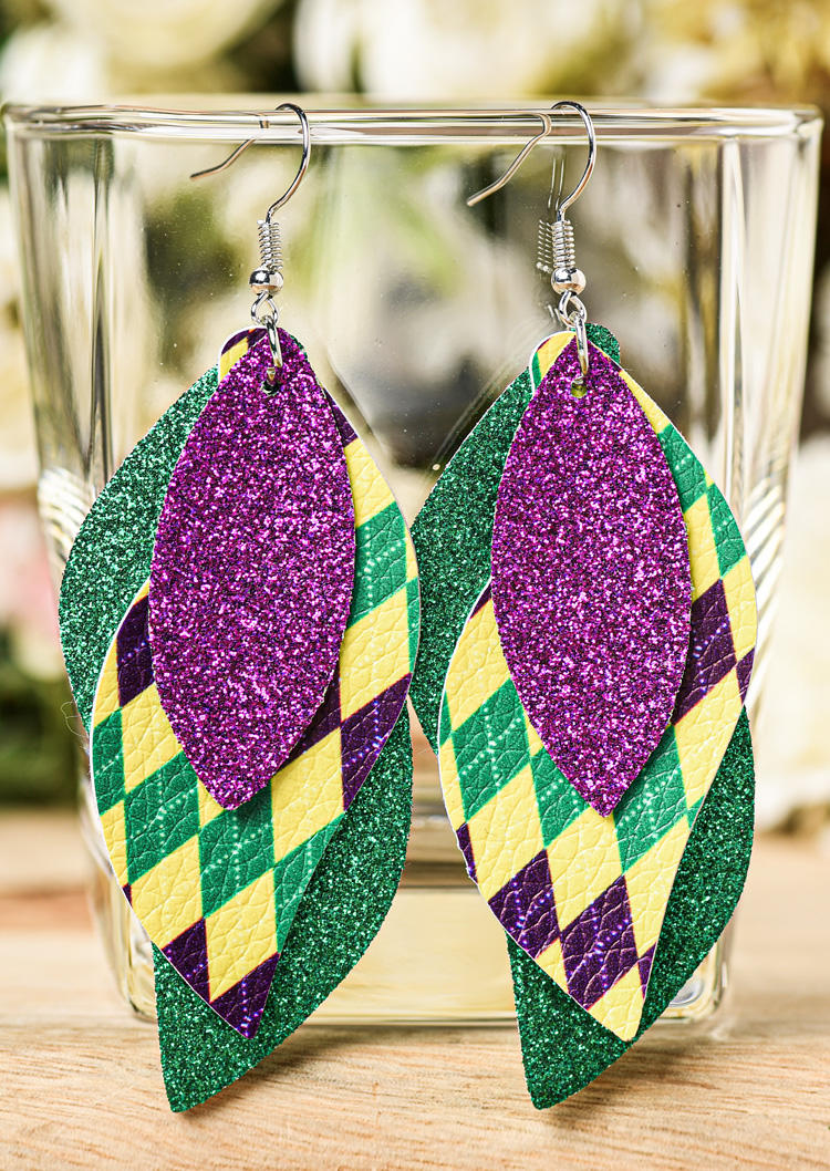 

Glitter Argyle Multi-Layered PU Leather Earrings, Multicolor, SCM012378