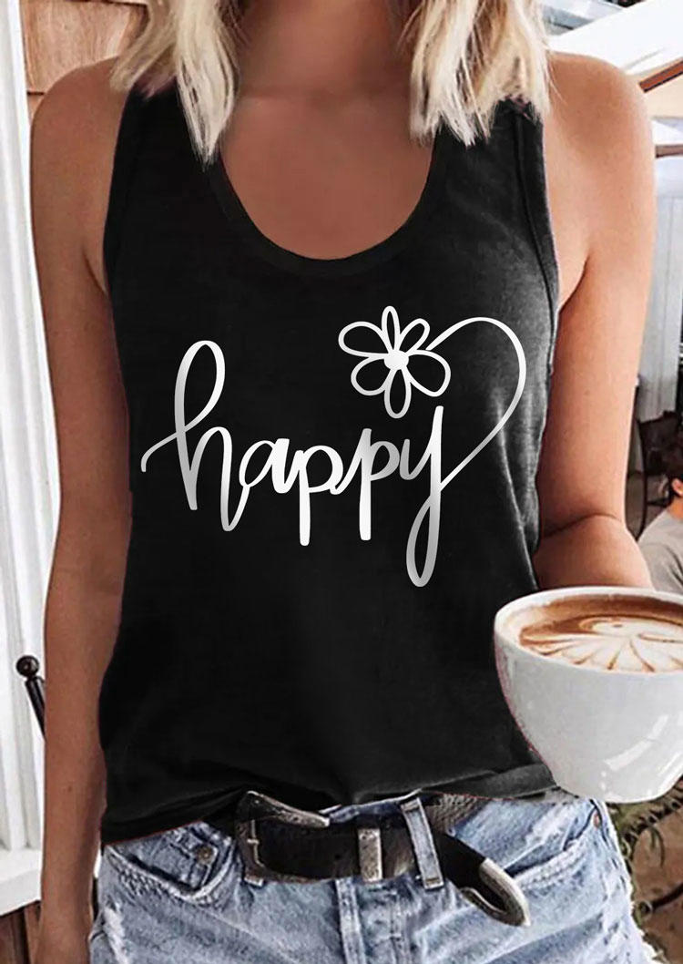 

Happy Floral Racerback Tank - Black, SCM012454