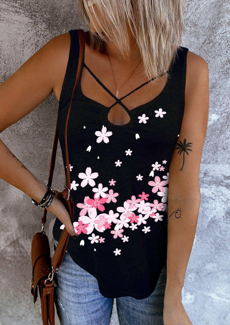 

Cherry Blossoms Criss-Cross Tank - Black, SCM012677