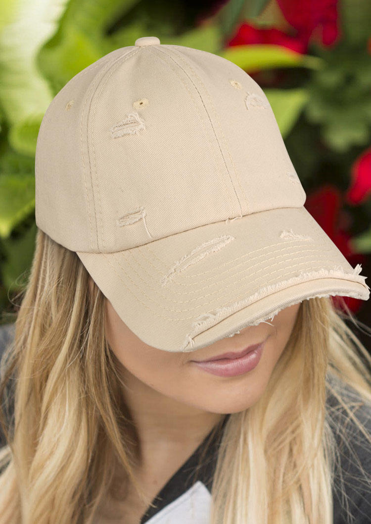 

Hollow Out Ripped Baseball Cap, White, SCM013136