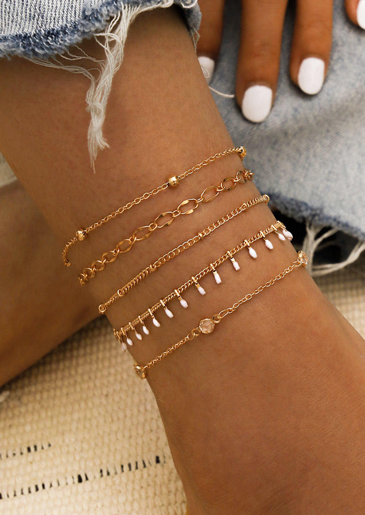 

5Pcs Bohemian Beading Hollow Out Anklet Set, Gold, SCM013351